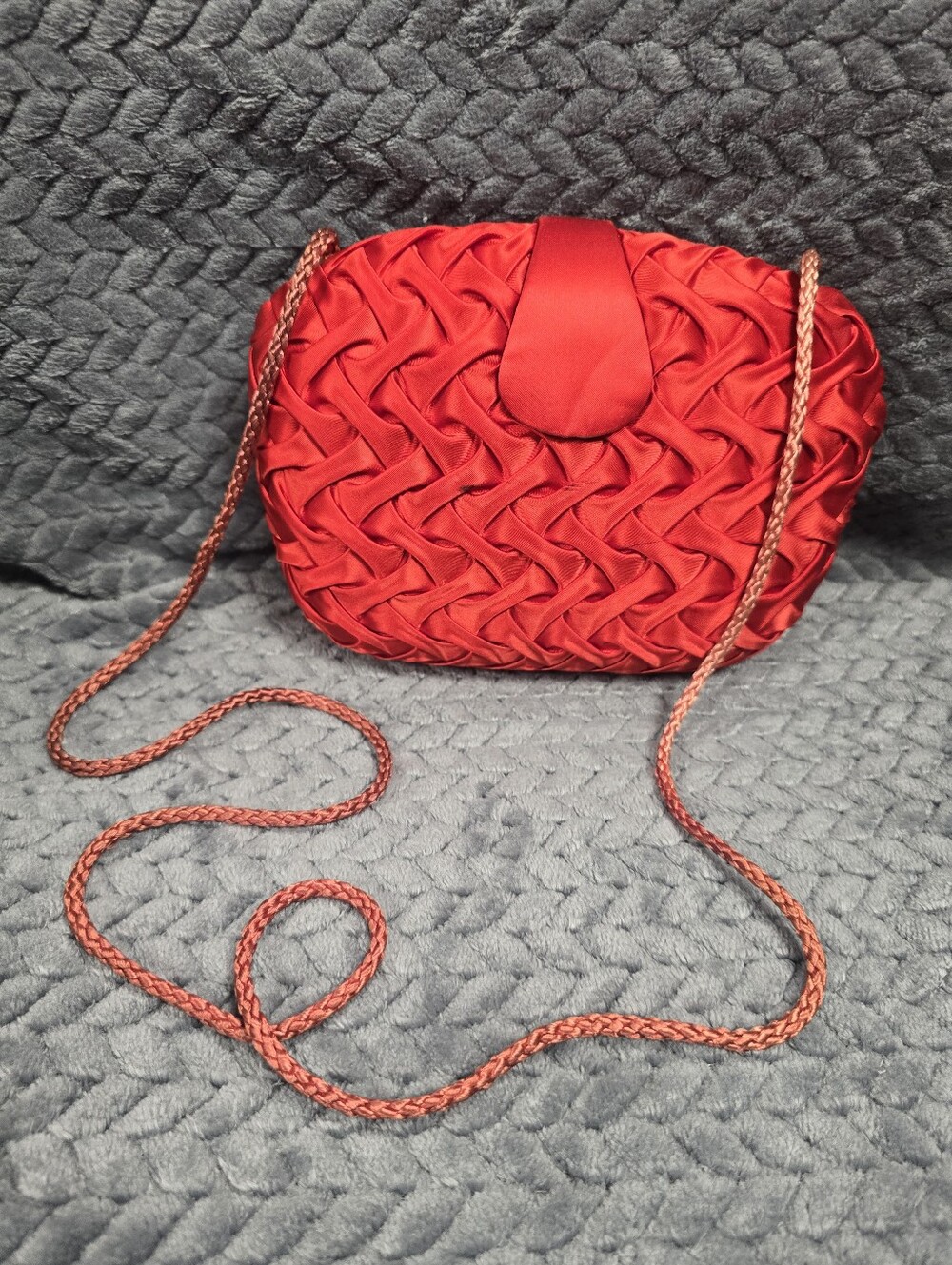 Vintage Sharif Red Satin Woven Evening Clutch
